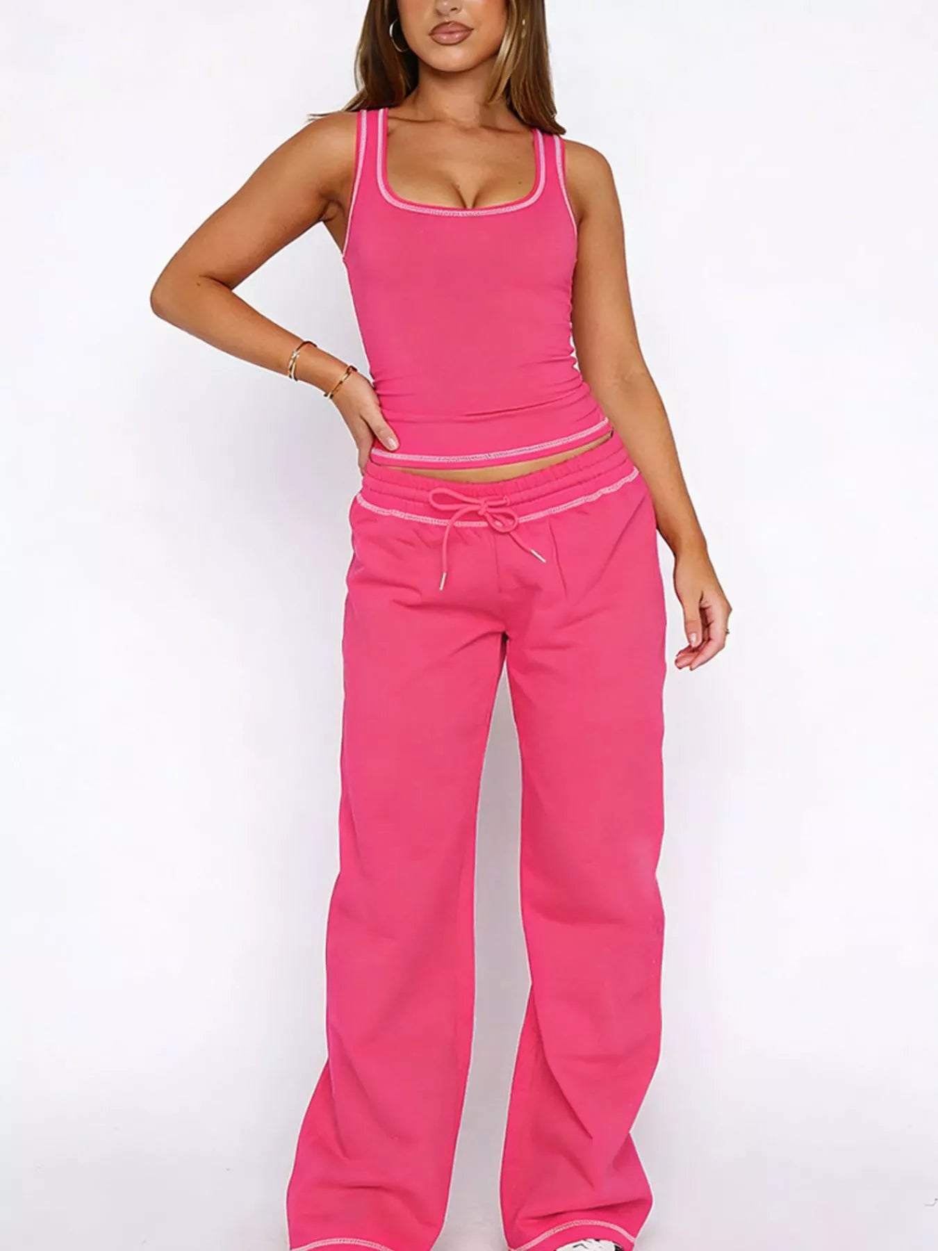 Scoop Neck Tank Top and Drawstring Pants Set