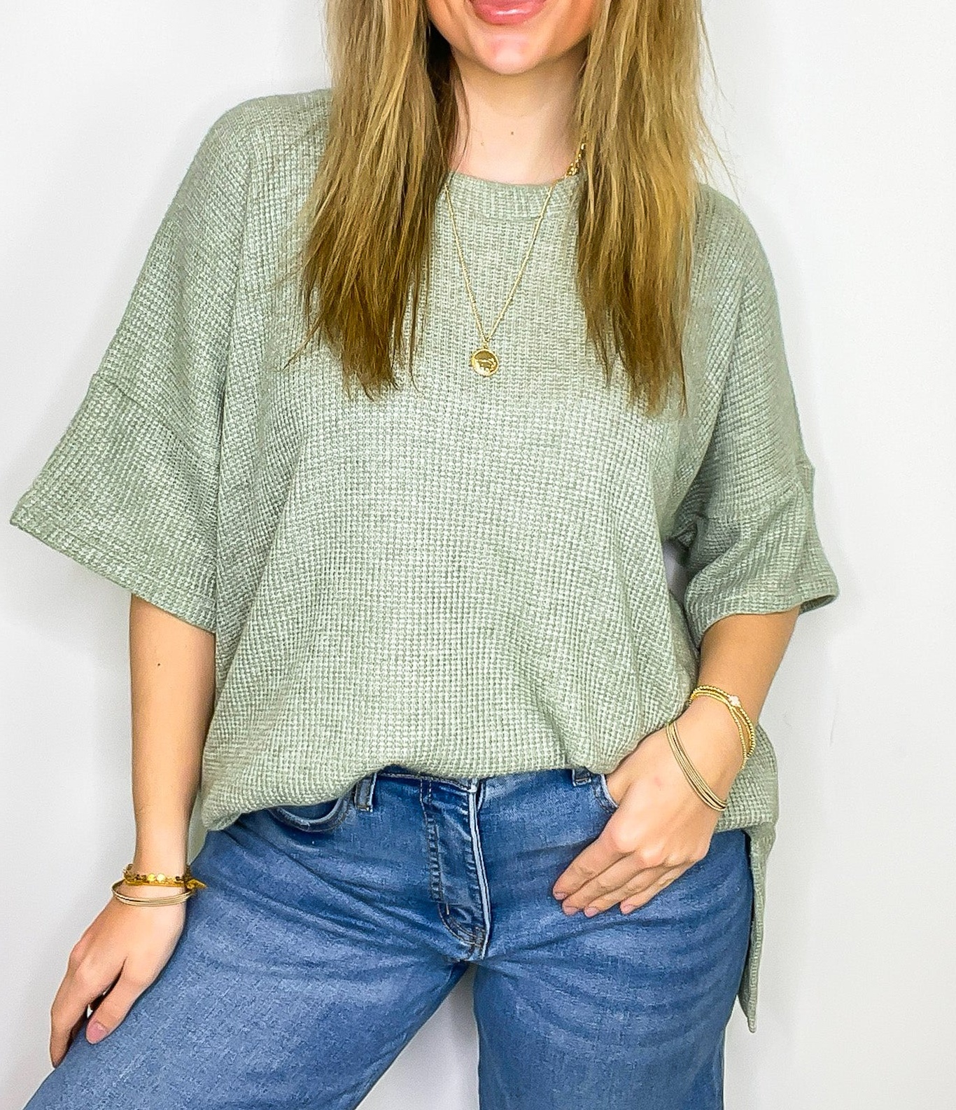 Waffle Knit Oversized Top