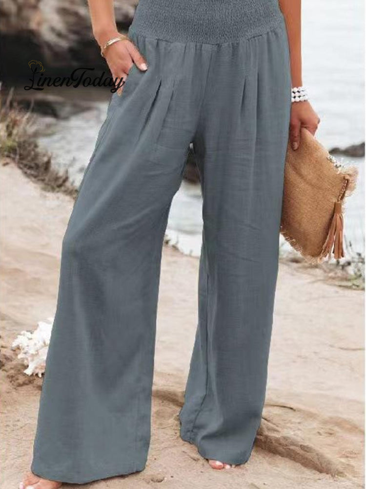 Women's Cotton and Linen Waist-waisted Wide-leg Pants