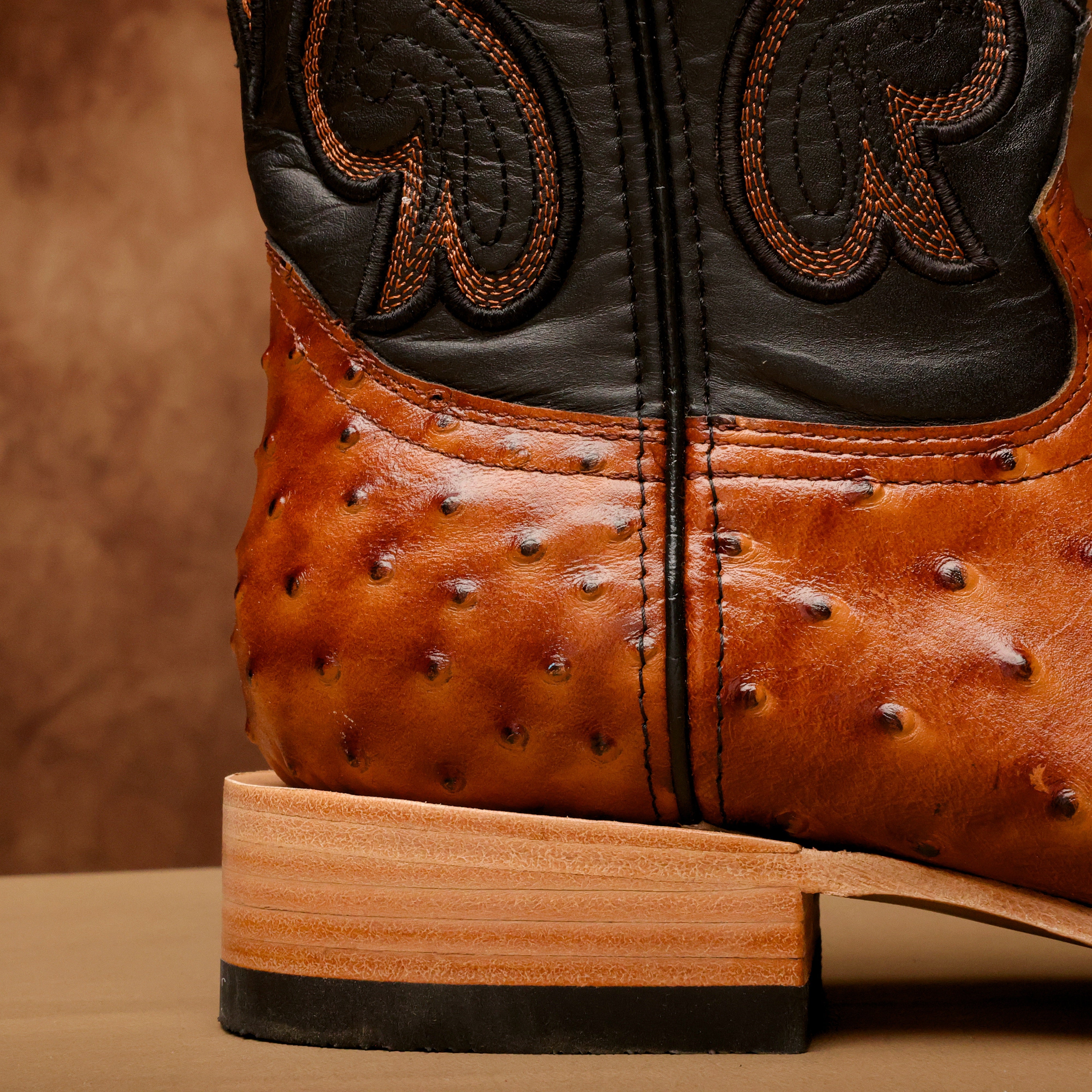 Cognac Ostrich Leather Boots - Square Toe