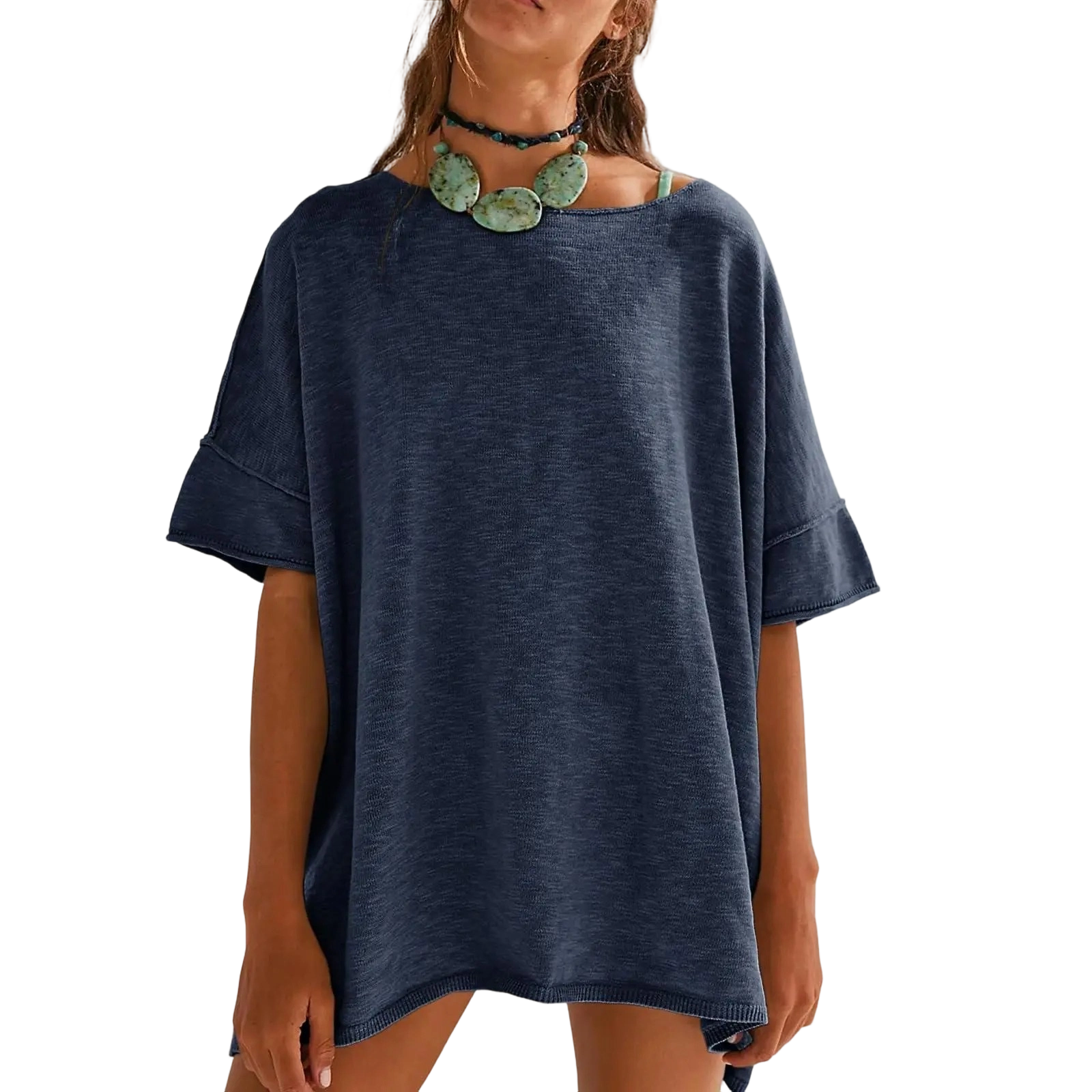 Casual Short Sleeve Blouse with Side Slits