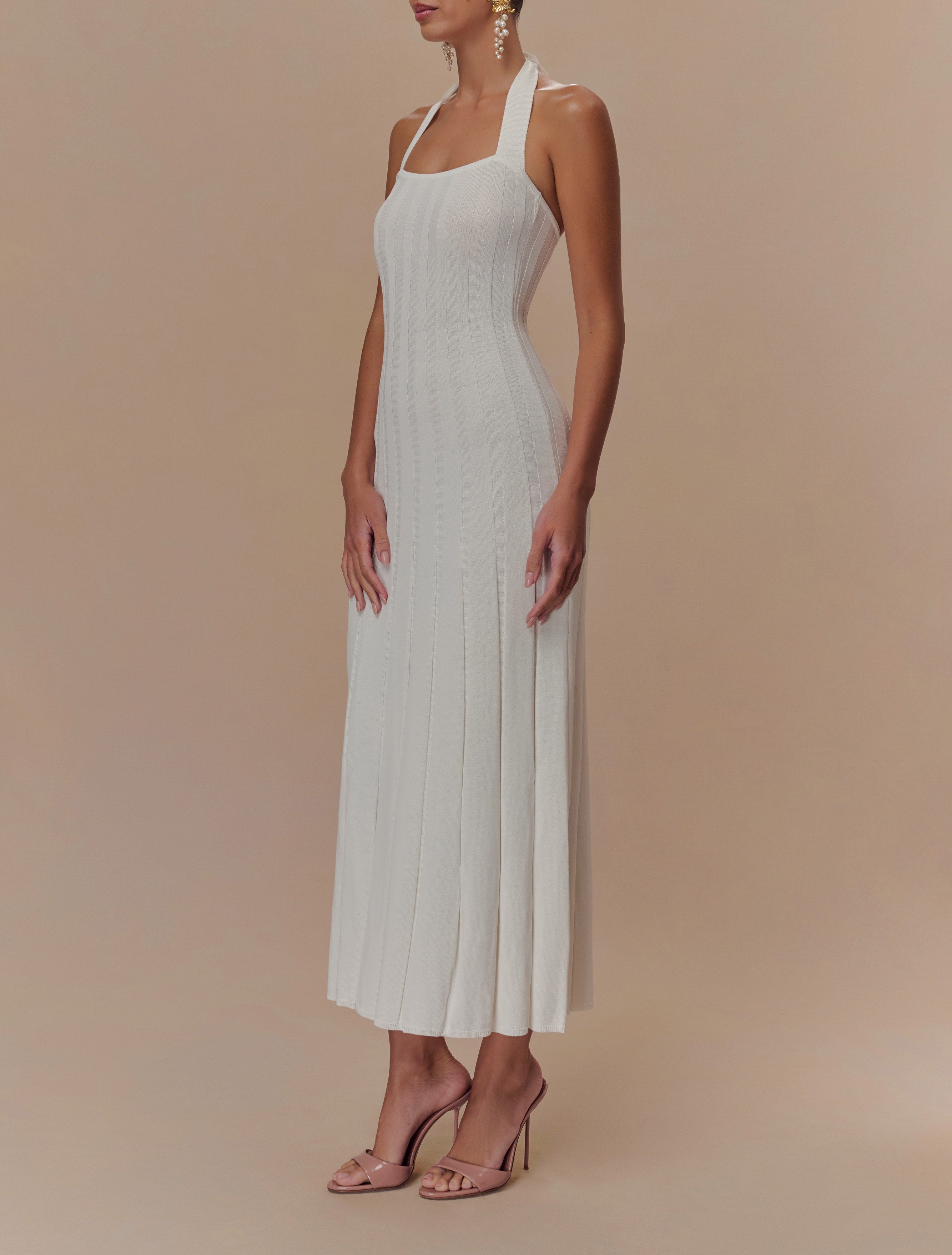 Ivory Halter Knit Midi Dress