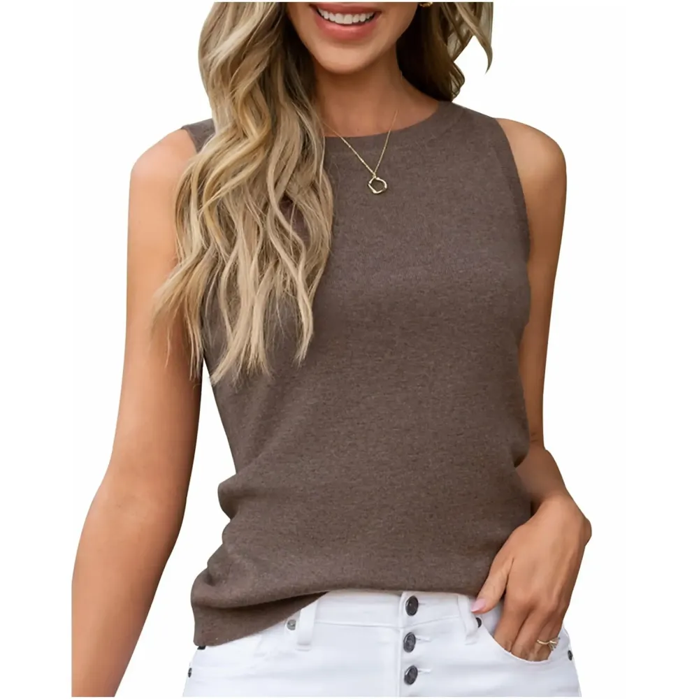 Womens Tank Tops Spring Summer Sleeveless Crew Neck Soft Sweater