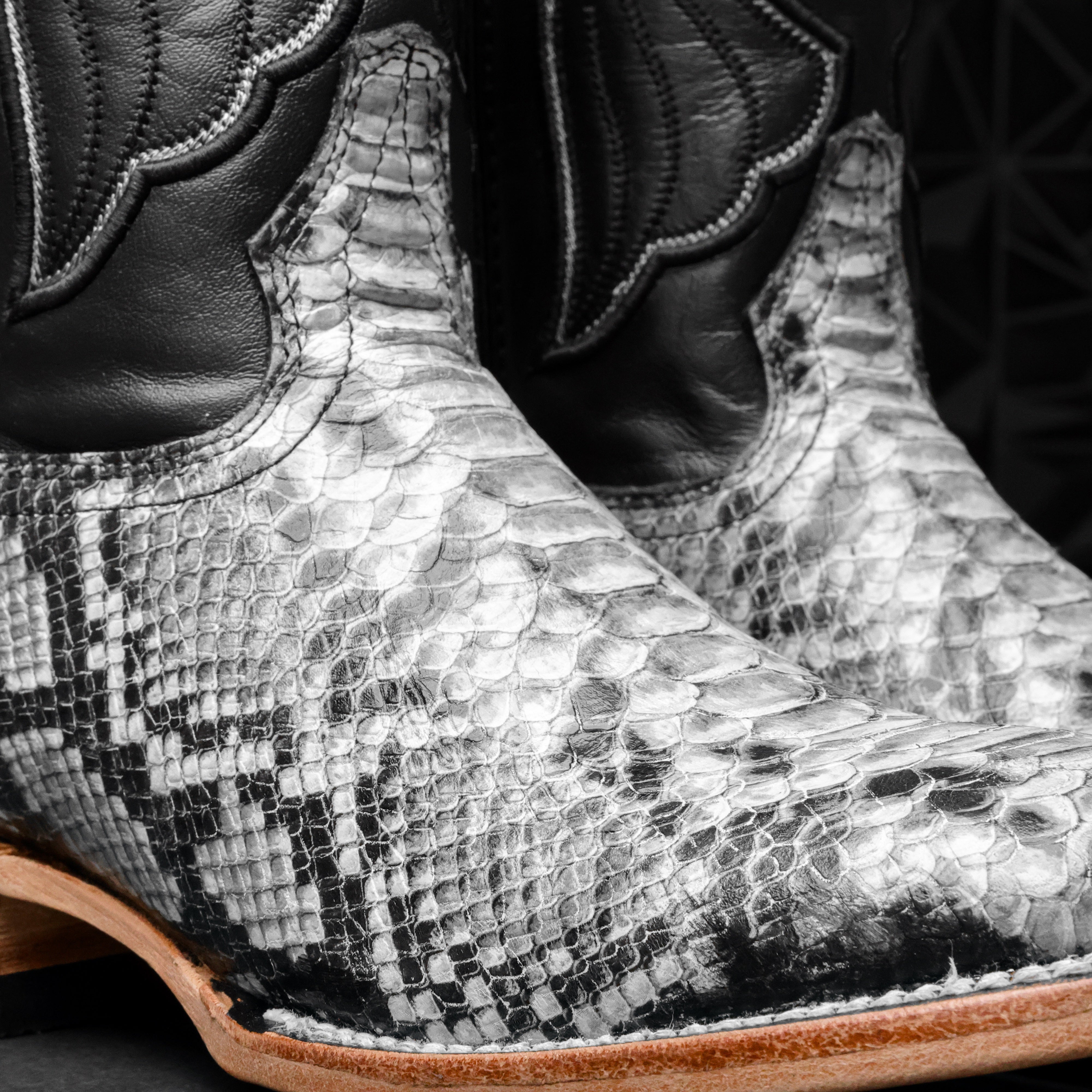 Natural Python Leather Boots - Square Toe