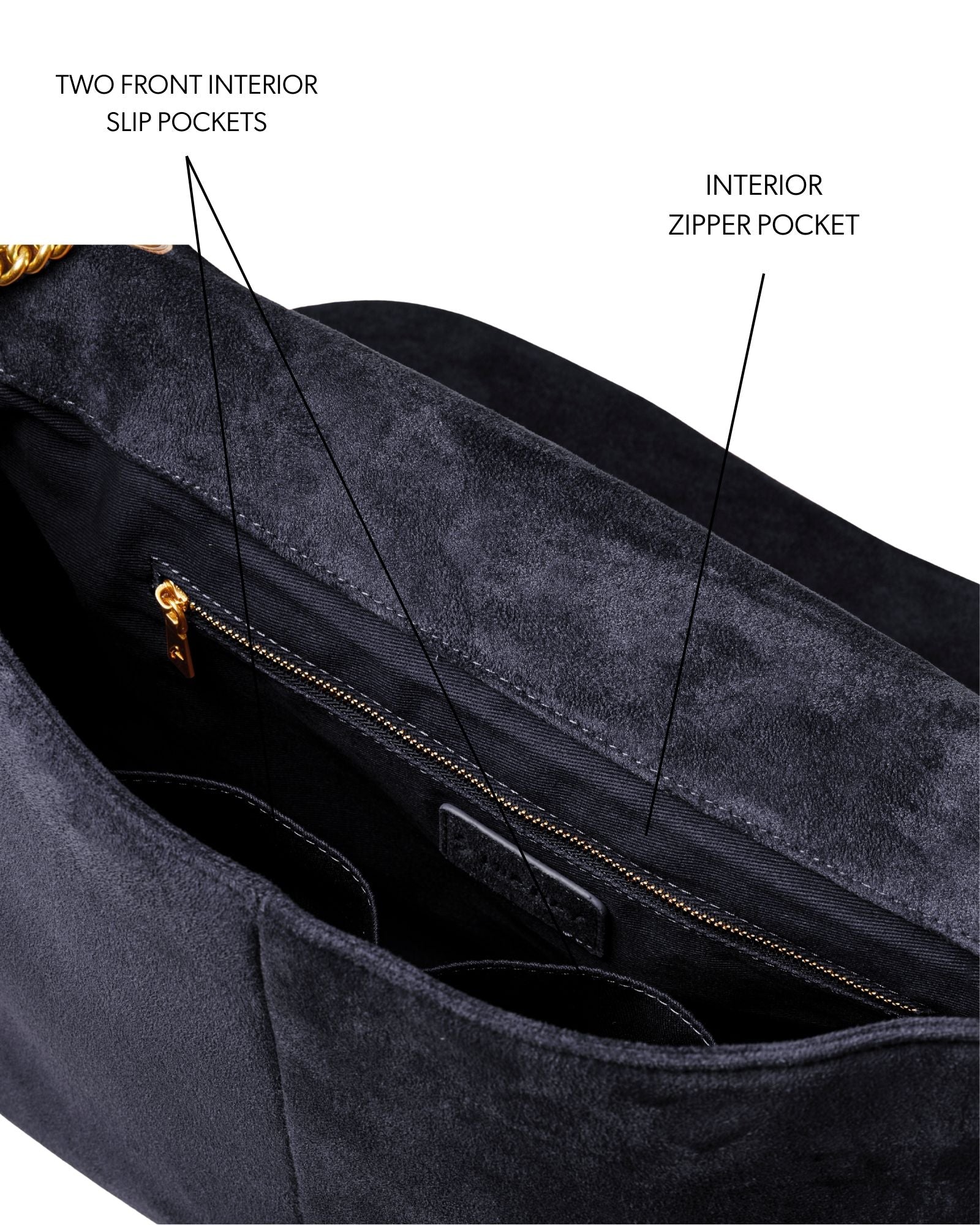 LARGE SUEDE FLAP BAG - BLACK