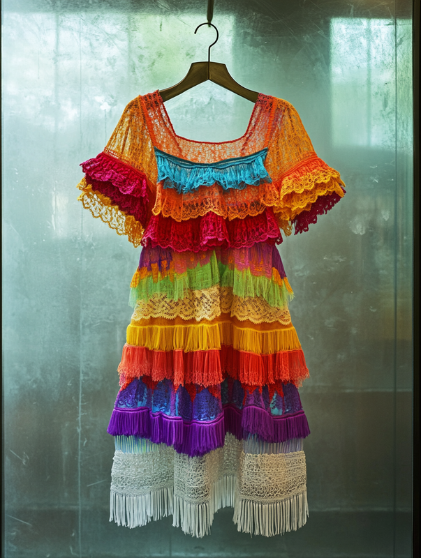 Summer Vacation Rainbow Lace Ruffle Dress febc