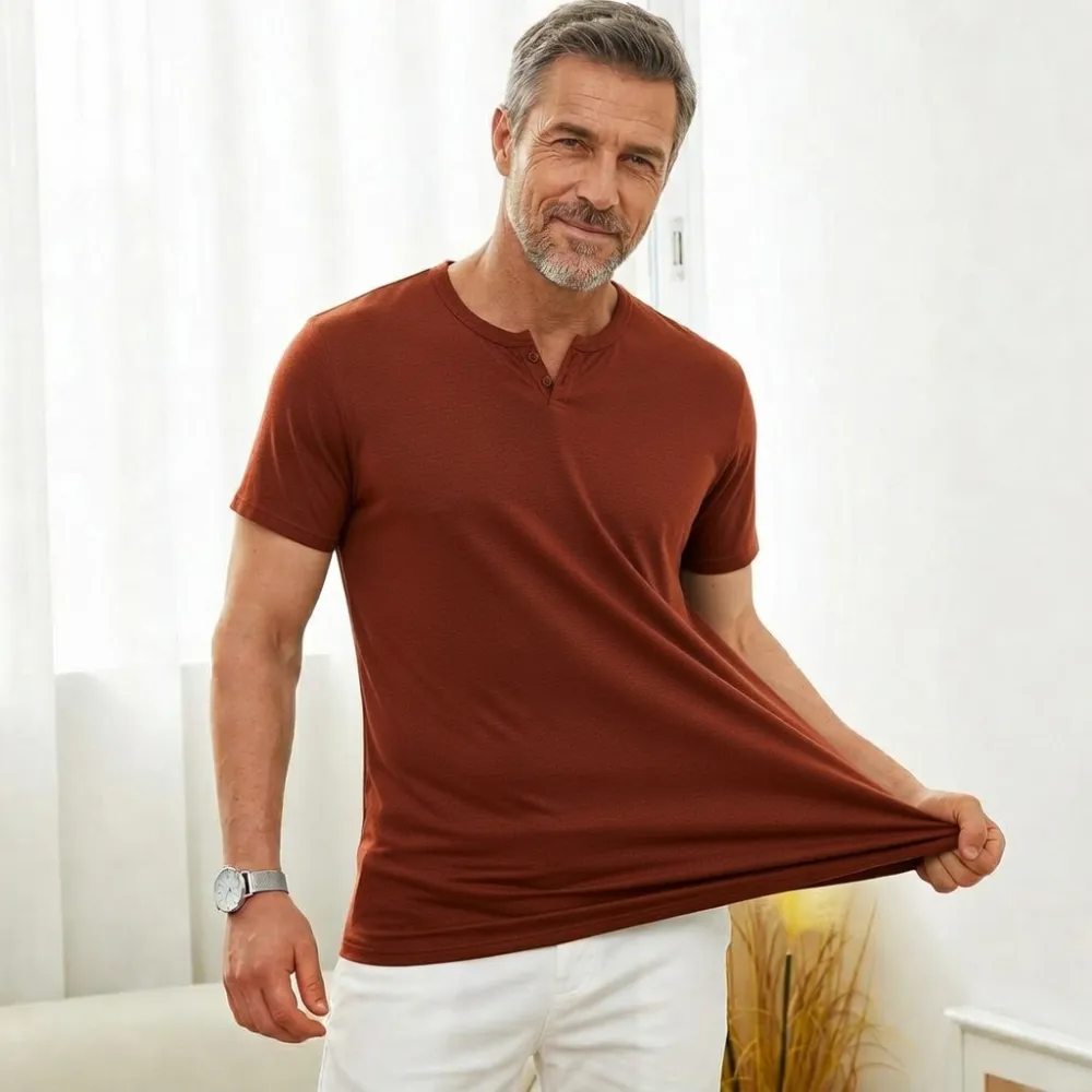 😎Classic never goes out of style🔥Men's T Shirts Short Sleeve Casual V Neck T-Shirt Soft Notch Neck Tee Classic Plain Shirts
