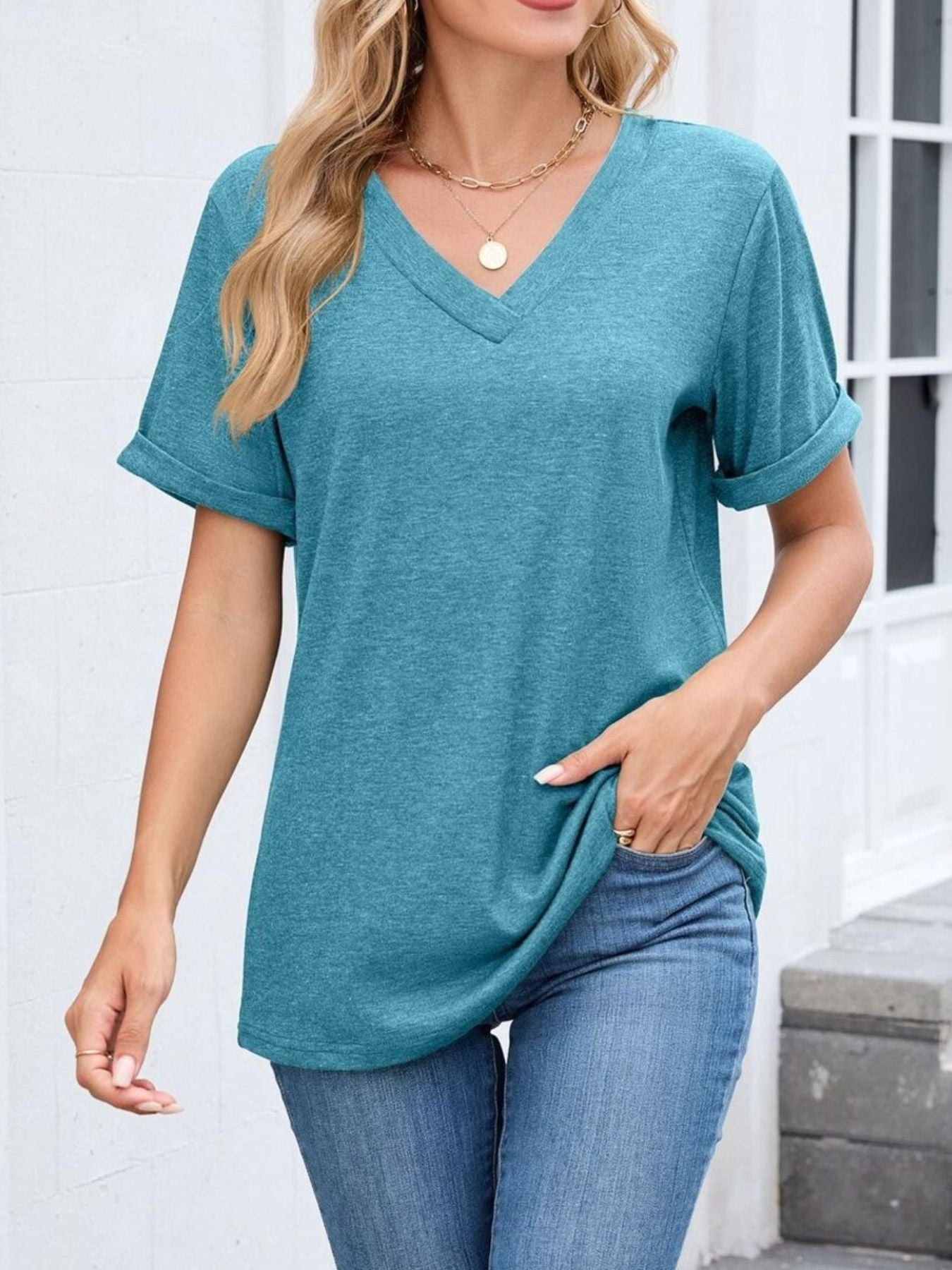 Casual V-Neck Short Sleeve T-Shirt