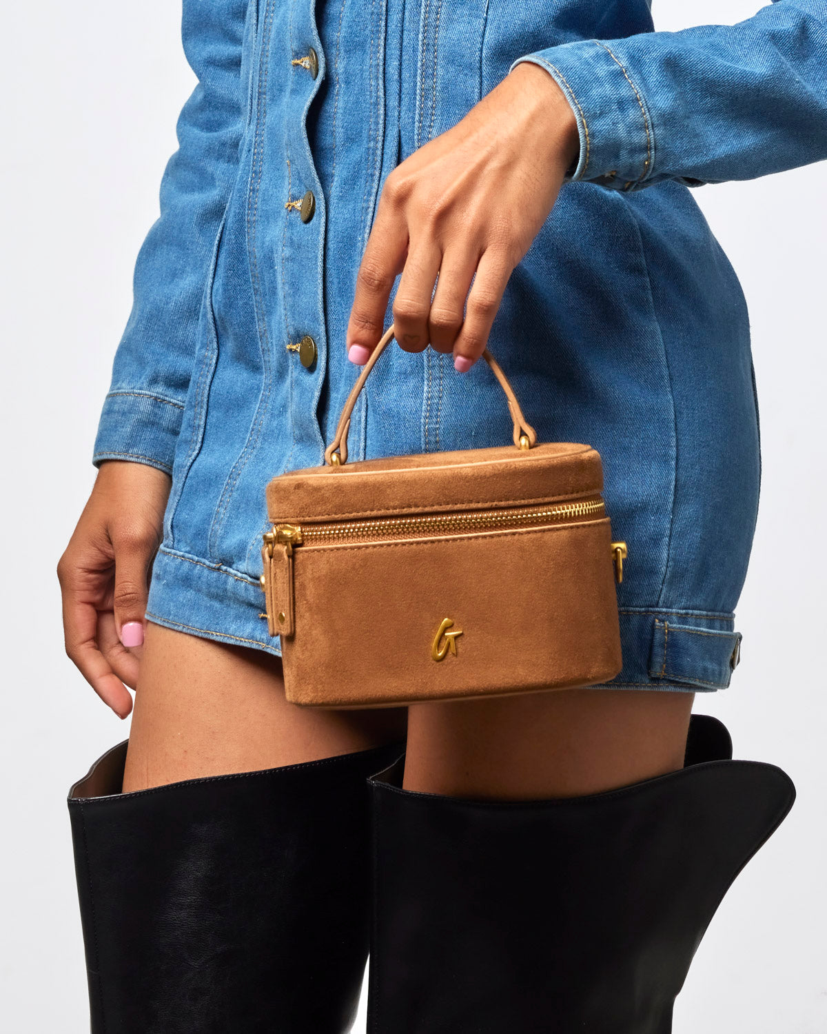 MINI SUEDE VANITY BAG - BROWN