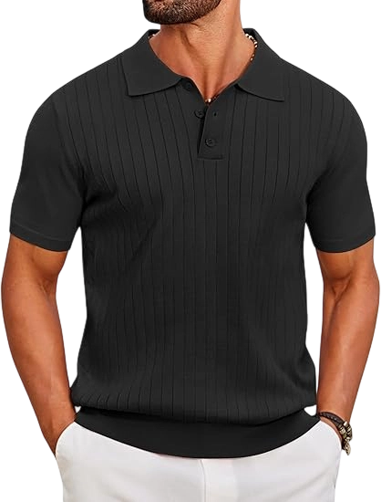 Men's Knit Polo Shirts Short Sleeve Ribbed Knitted Shirt Summer Lightweight Casual Golf Shirts
