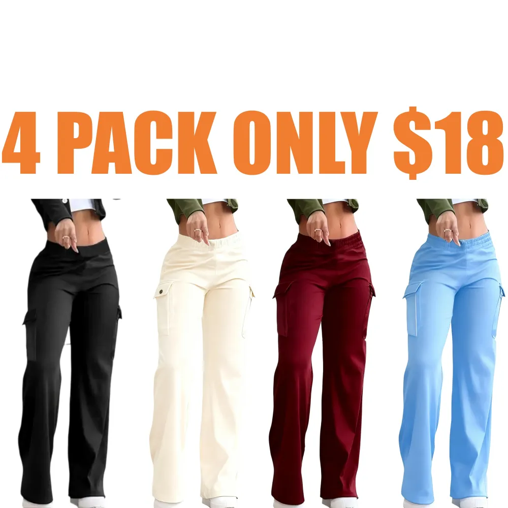 Women's Solid Color Flap Pocket Pants