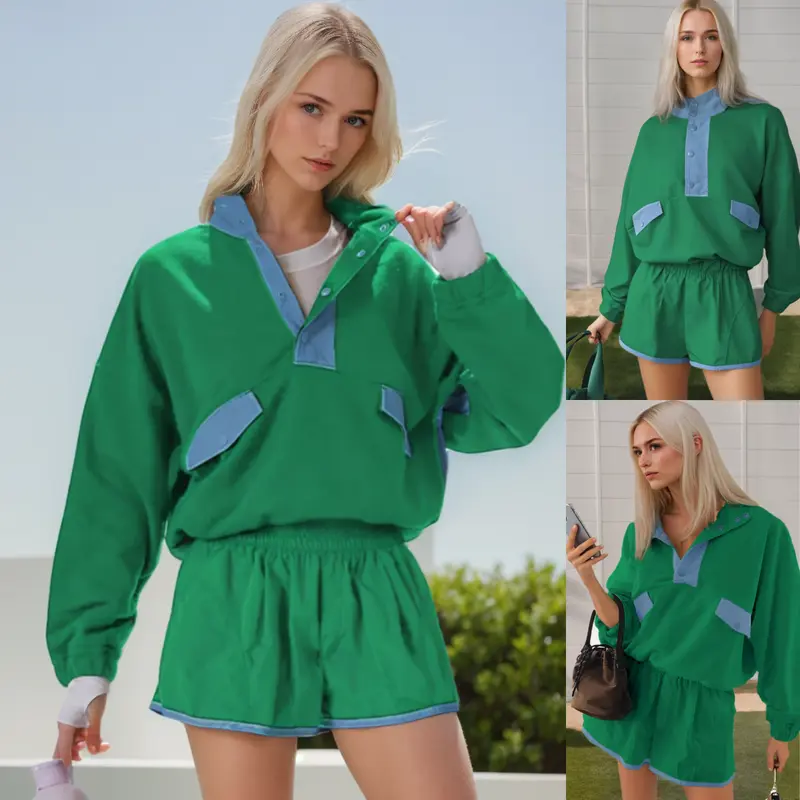 Tanming Women's Two Piece Short Sets SummerLounge Sweatsuits Long Sleeve Outfits TravelTracksuit with Pocket Summer 2 Piece MatchingSets Women Clothes Casual Yellow ComfortFitted Vneck Rodeo Outfits Womenswear