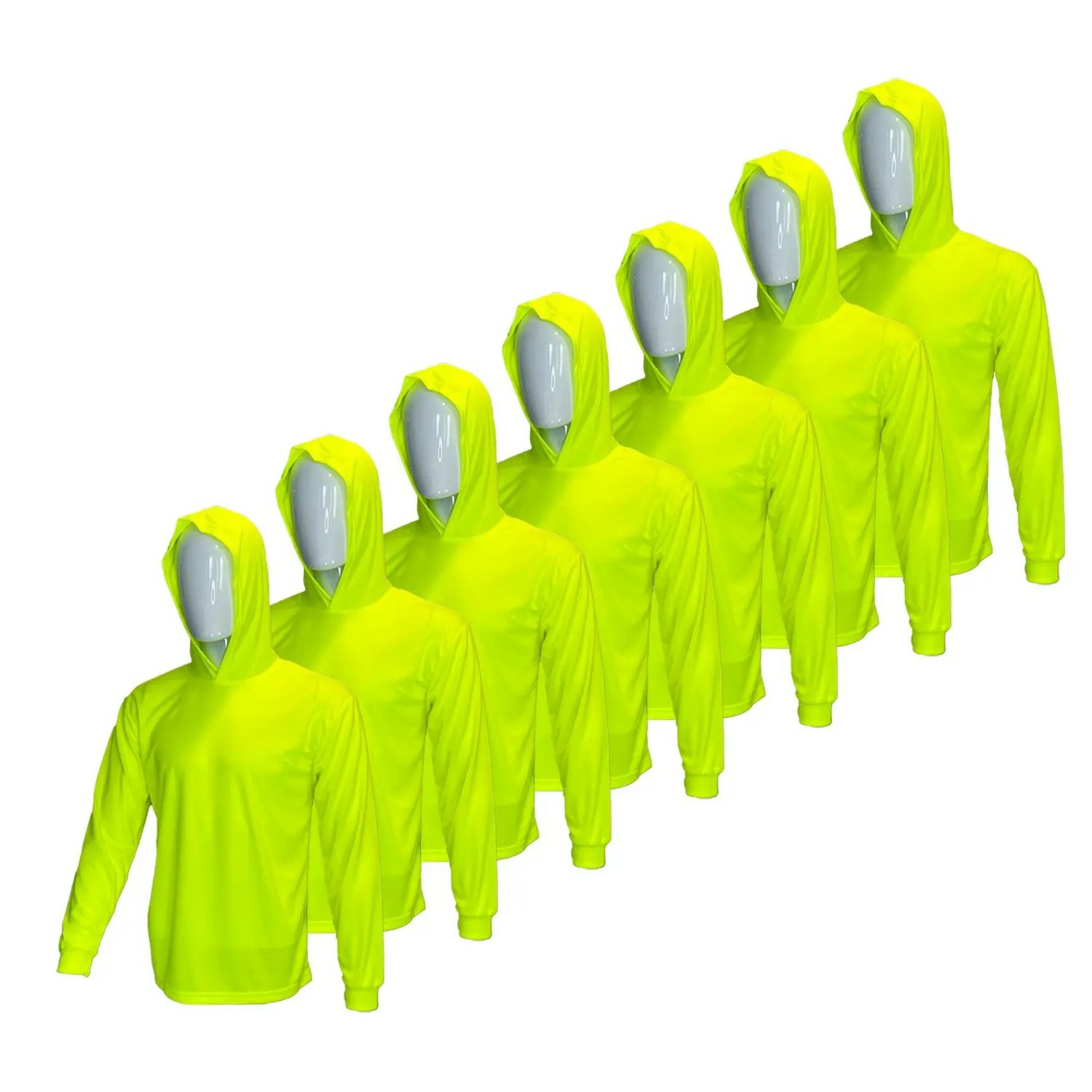 7 SHIRT PACK Hi Visibility ultra light weigh Long sleeve hoodie shirt / 100 % polyester birdeye Fabric for quick dry AVAIALBE IN VARIOUS COLORS