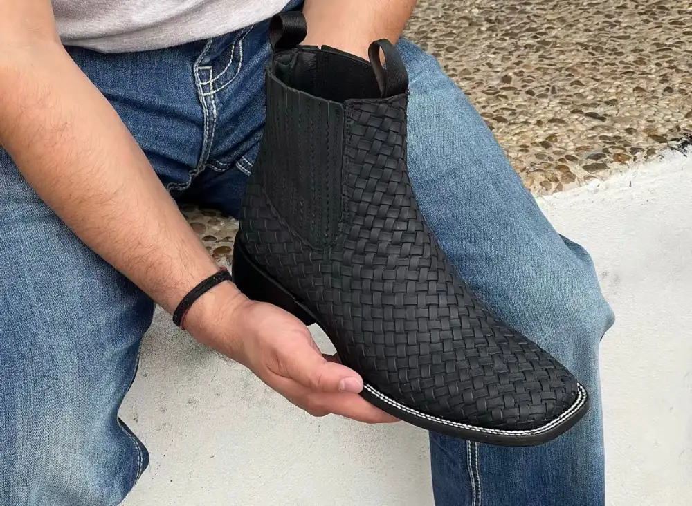 Men’s Black Basket-Weave Ankle Boots