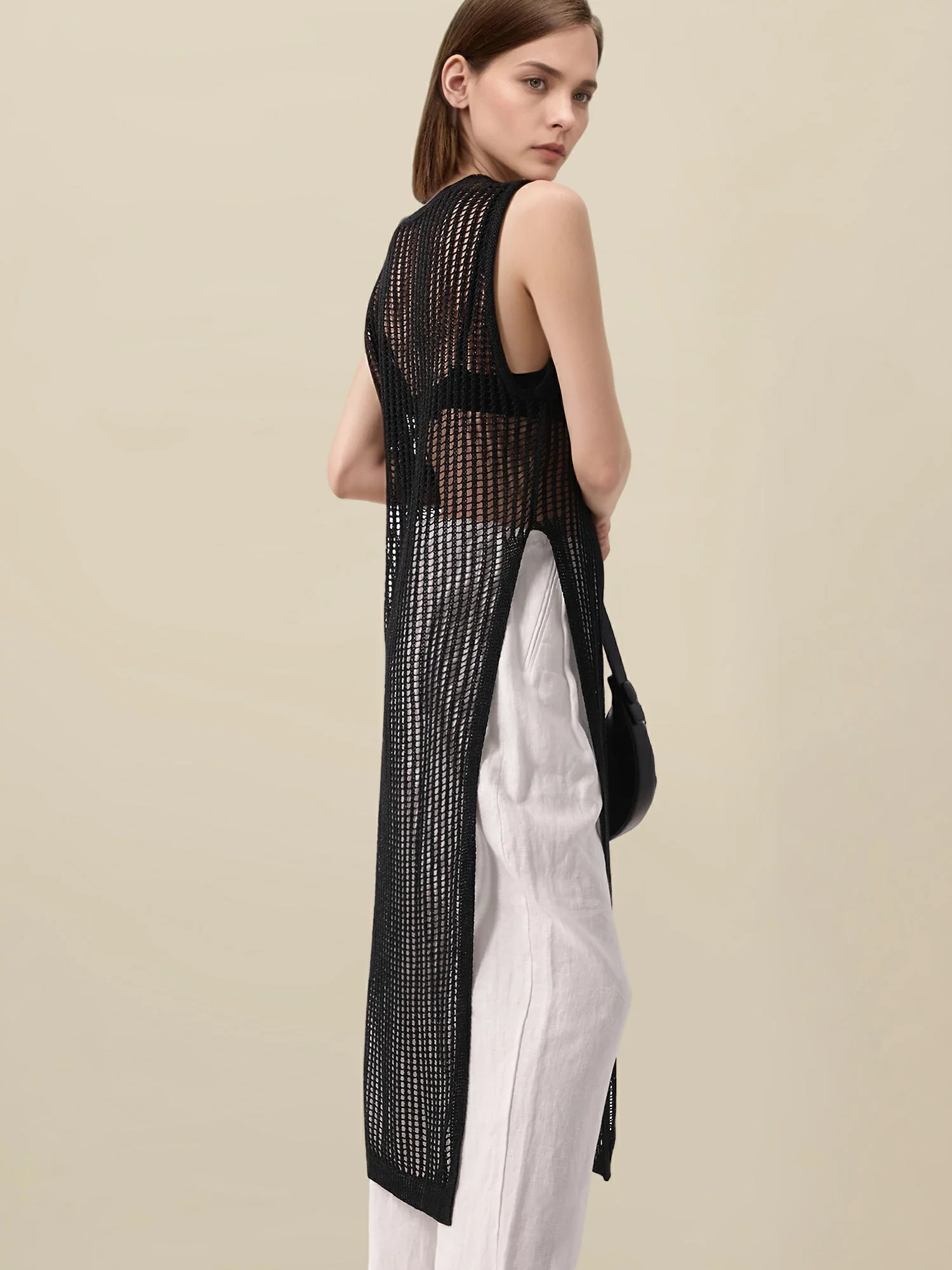 Lyocell Round Neck Sleeveless Cut-out Dress