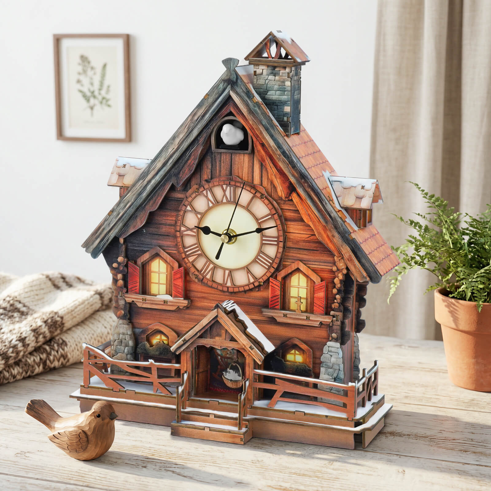 Cuckoo Chiming Swiss Chalet â€“ DIY Wood Clock, 3D Puzzle Kit
