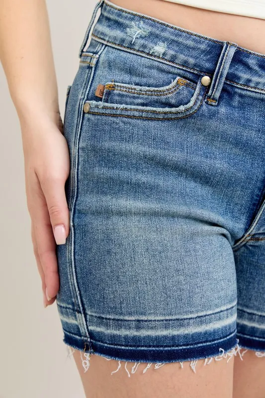 Tummy Control Vintage Wash Release Hem Shorts
