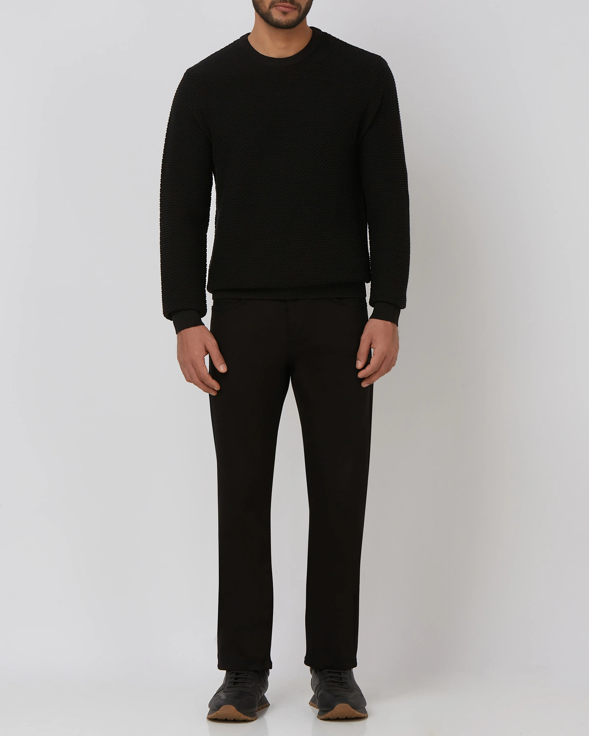 Comfortable Soft Daily Slim Black Cotton Sweater