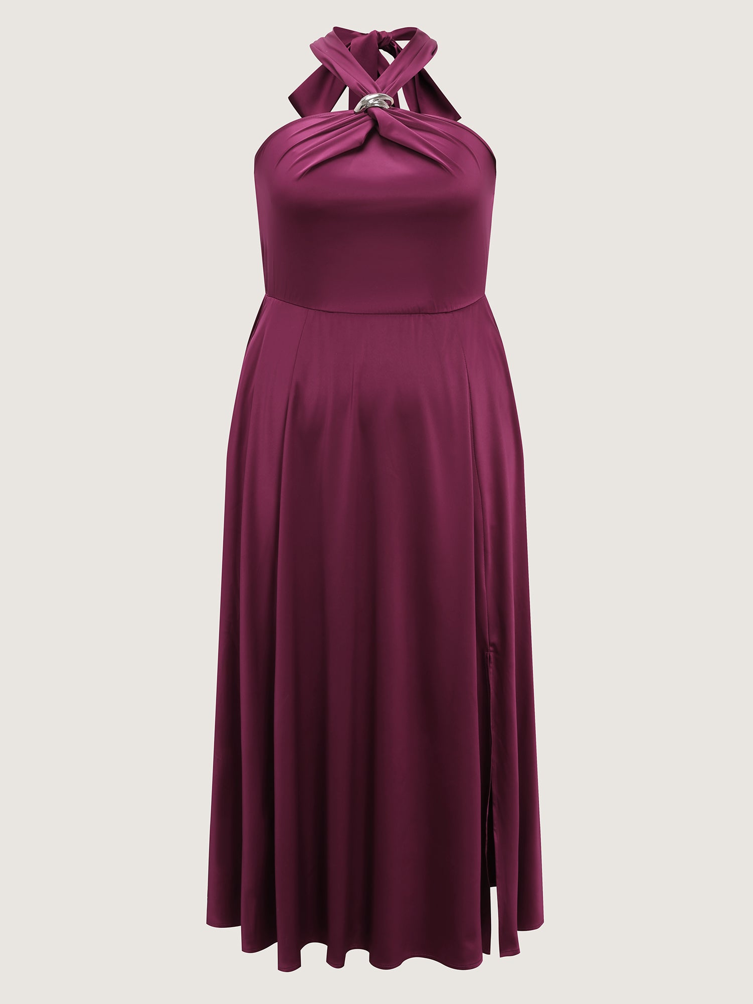 Halter Neck Metallic Detail Satin Maxi Dress