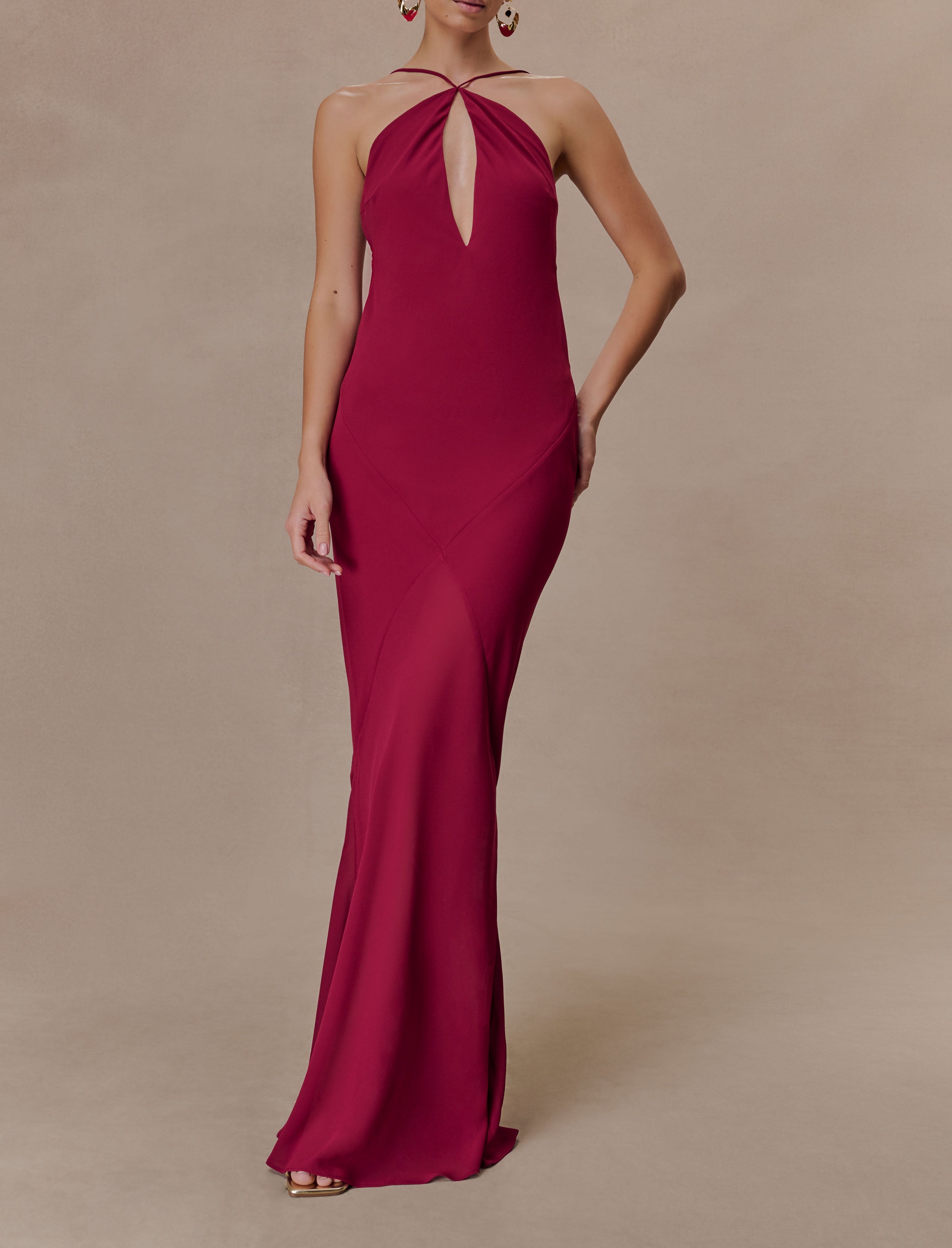 Red Slip Halter Maxi Dress