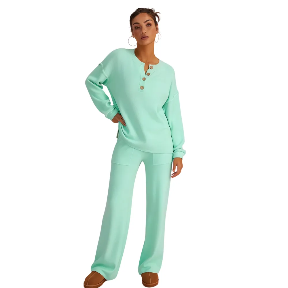 Women's Cozy Waffle Knit Loungewear Set