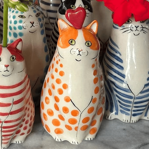 Hand-Painted Cat Vase Collection