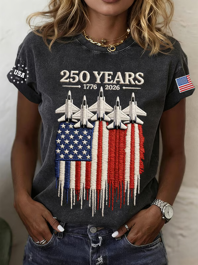 Women'S 250Th Anniversary Embroidered Round Neck T-Shirt