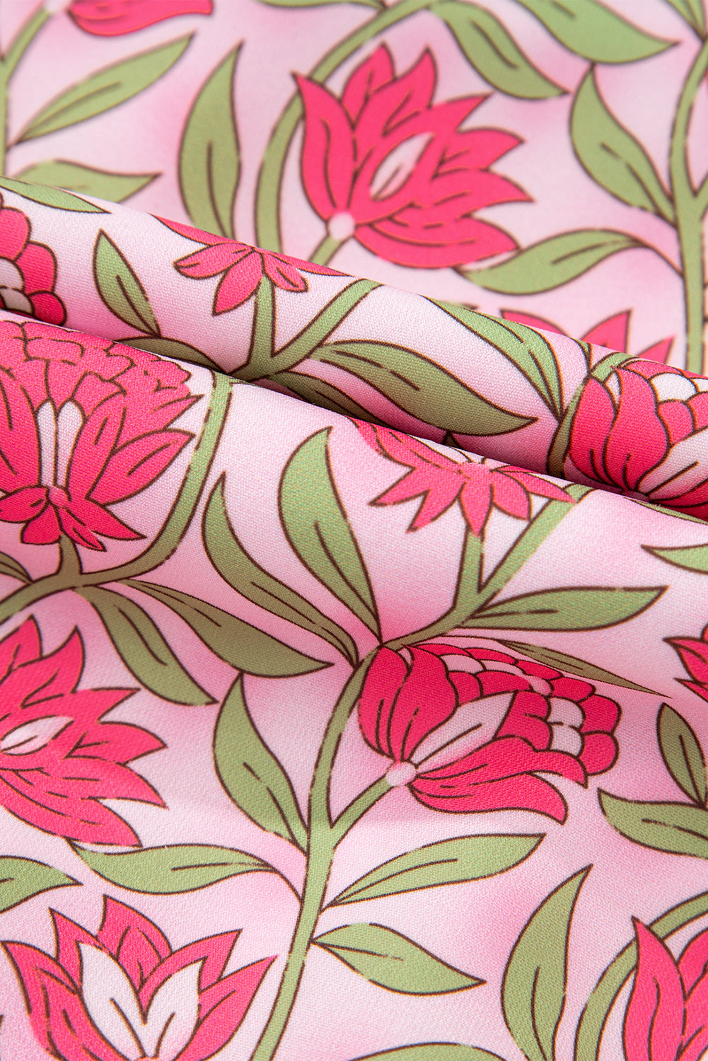 Pink Floral Print Puffy Cropped Tank And Mini Skirt Set