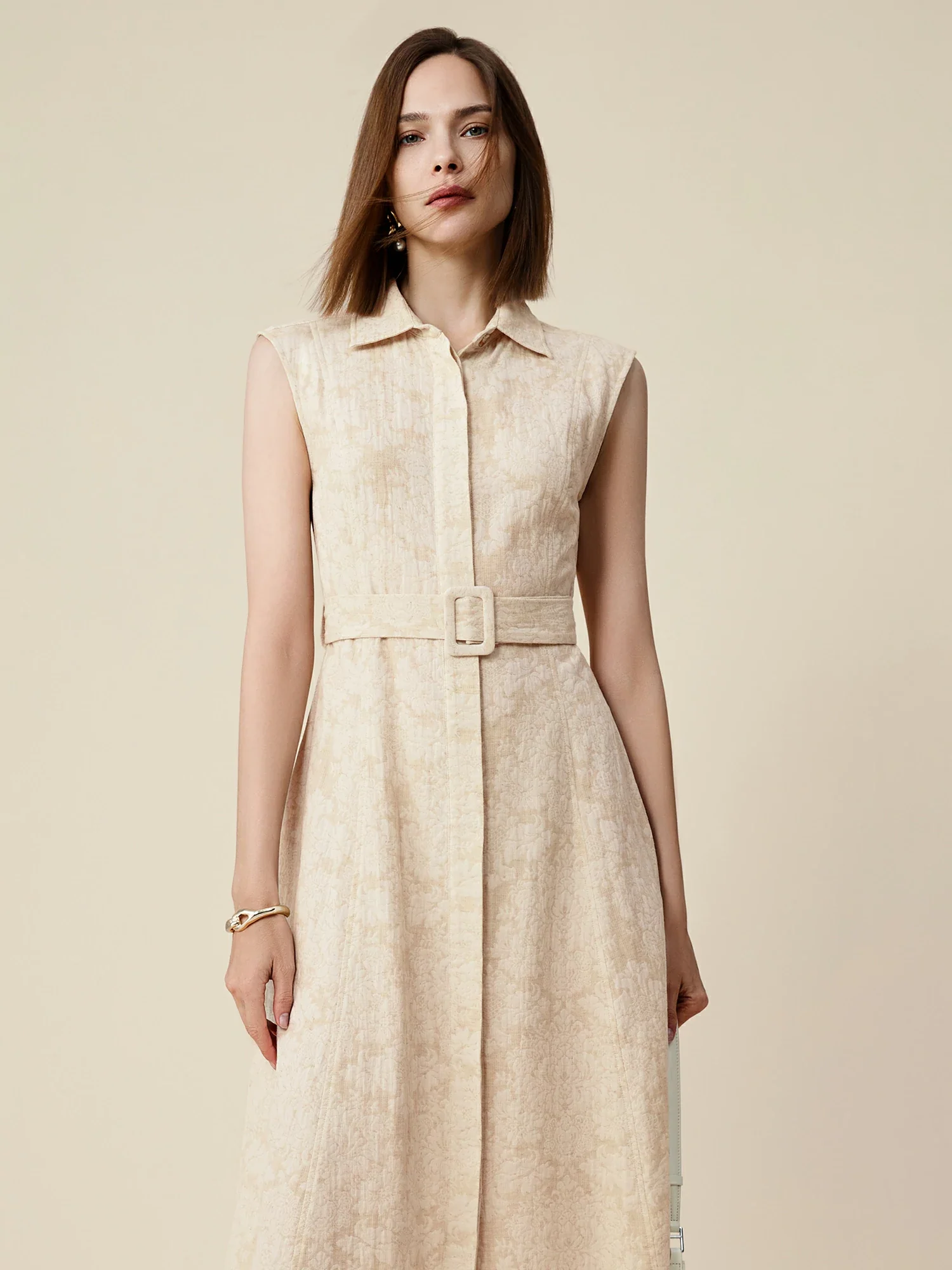Cotton & Linen Lapel Sleeveless Dress