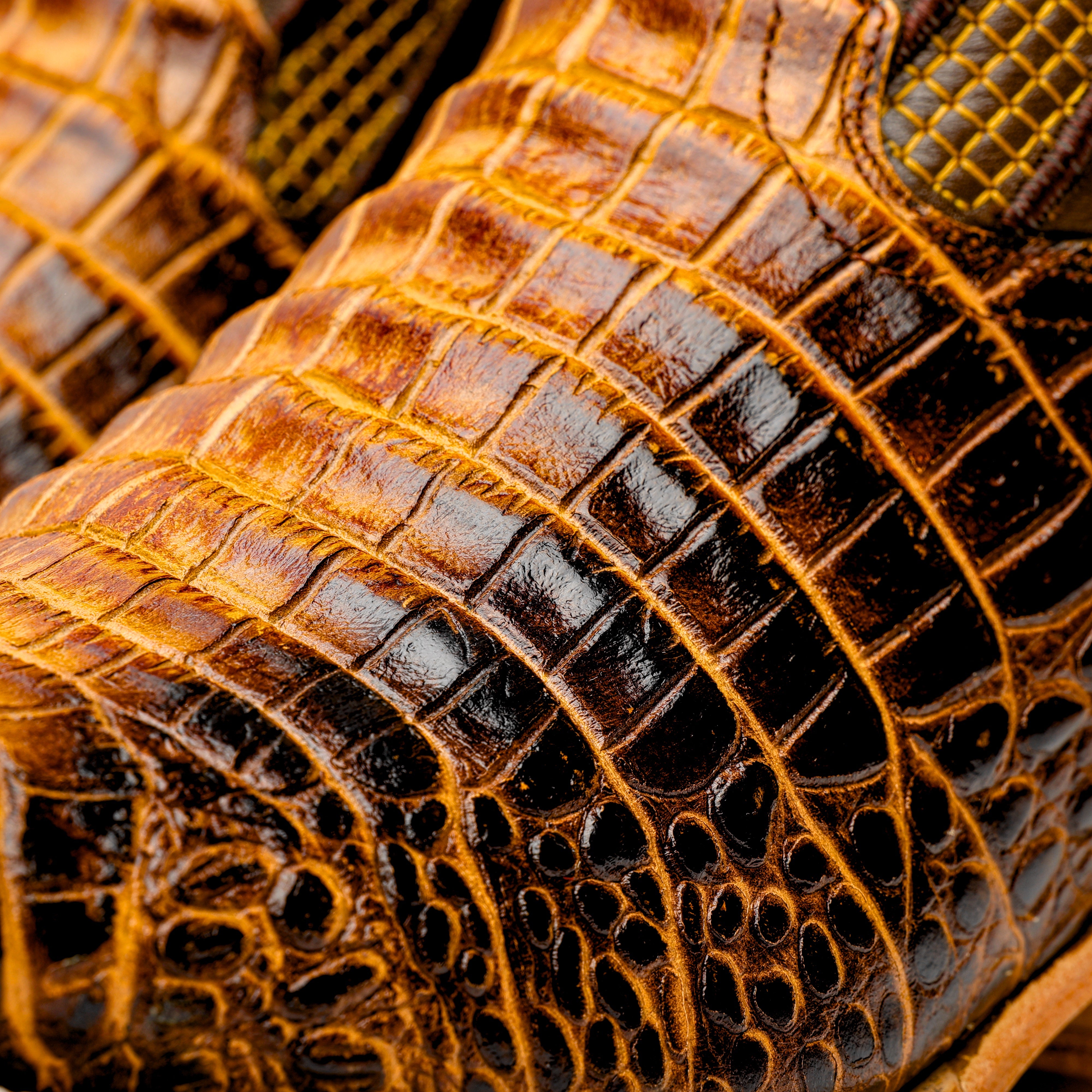 Two-Tone Caiman Belly Leather Boots - Square Toe