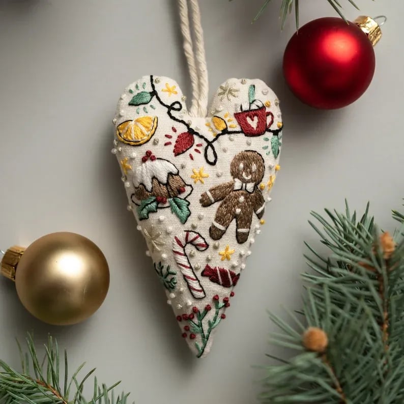 DIY Heart Shaped Hand Embroidered Christmas DIY material kit