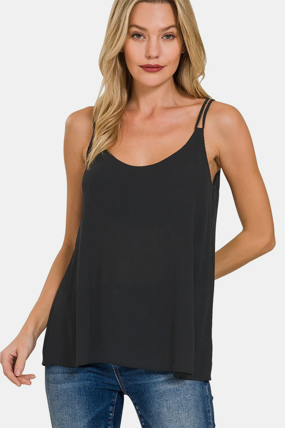 Woven Double Spaghetti Strap V-Neck Cami