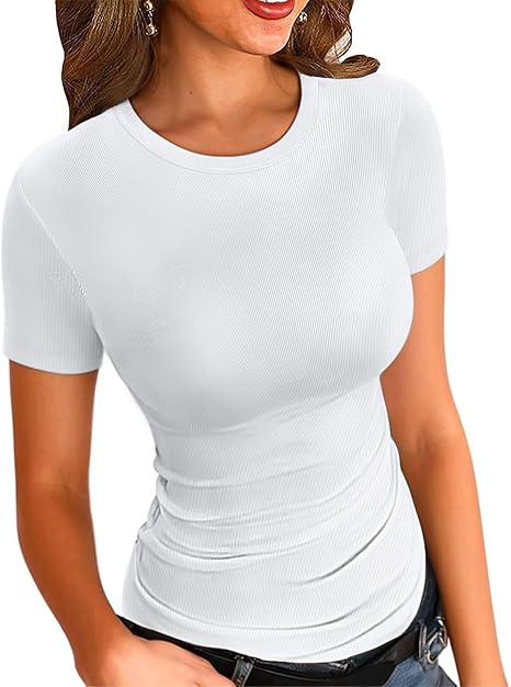 🔥Women’s Ribbed Crewneck Fitted Top – Slim Fit Short & Long Sleeve Basic