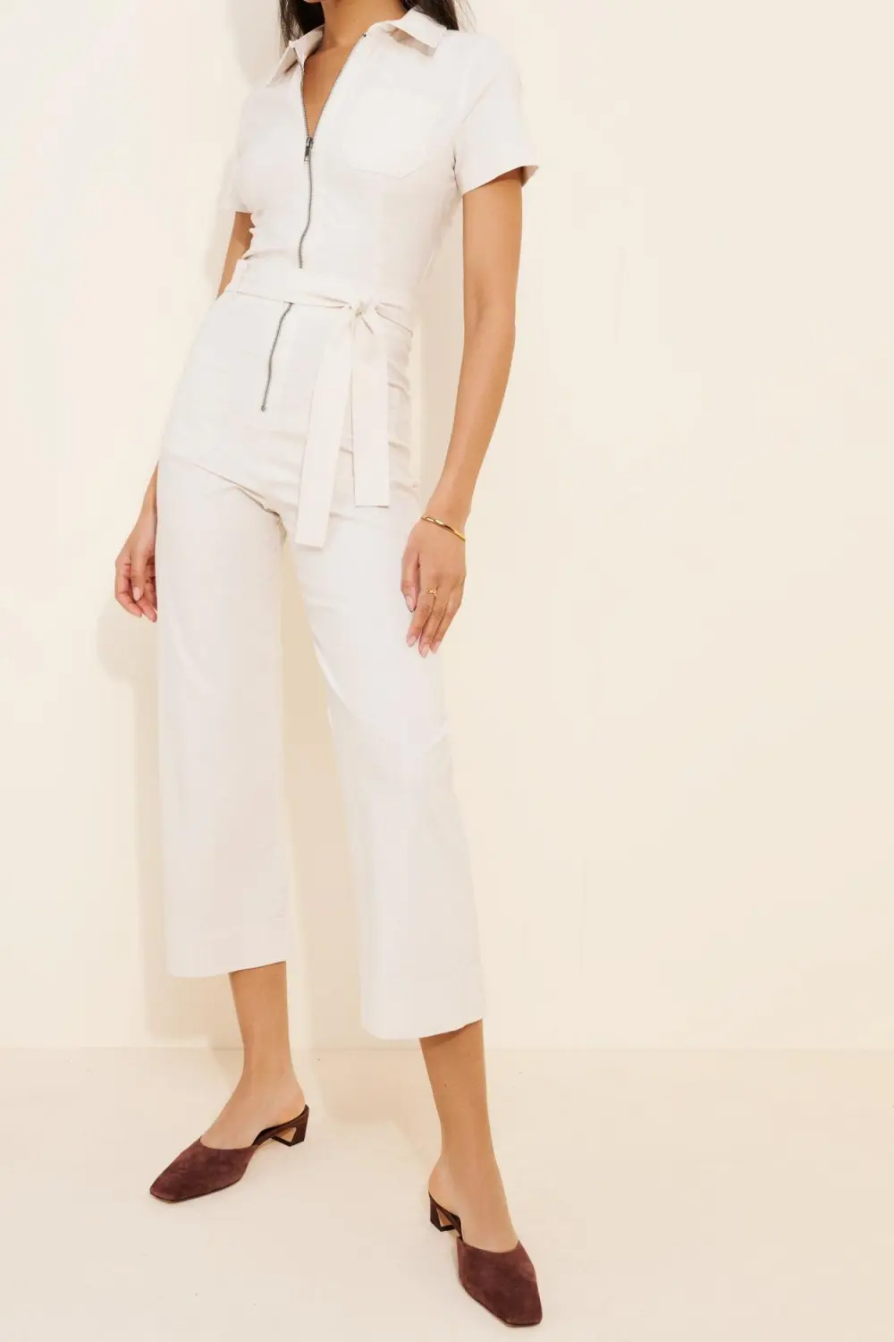 Beige Casual Jumpsuit With Belt
