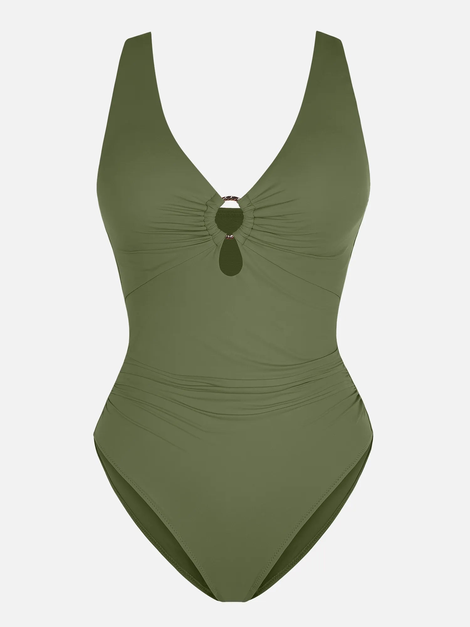 Feelingirl Deep V Metal Ring Ruched Sculpting Swimsuit