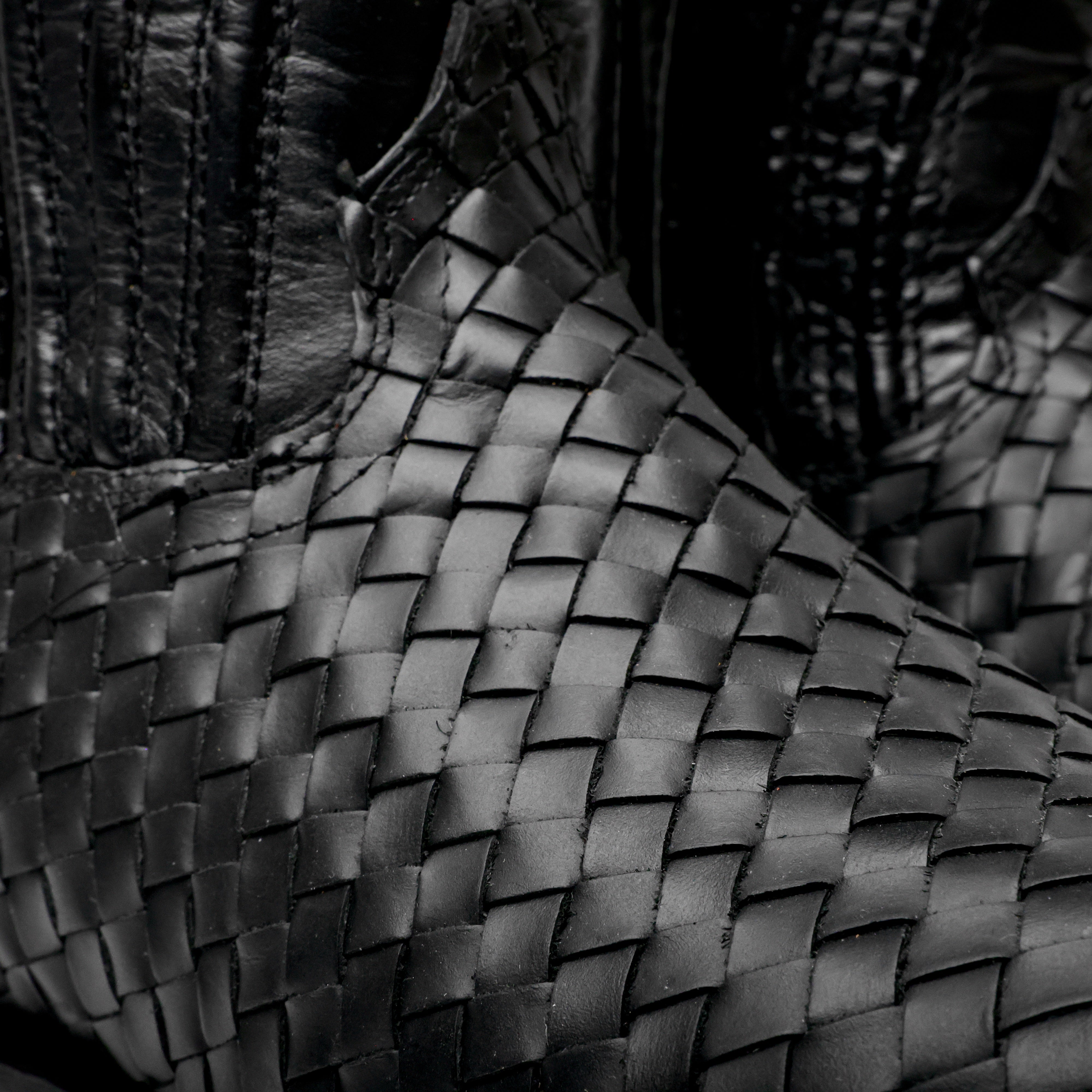 Black Basketweave Leather Boots - Square Toe