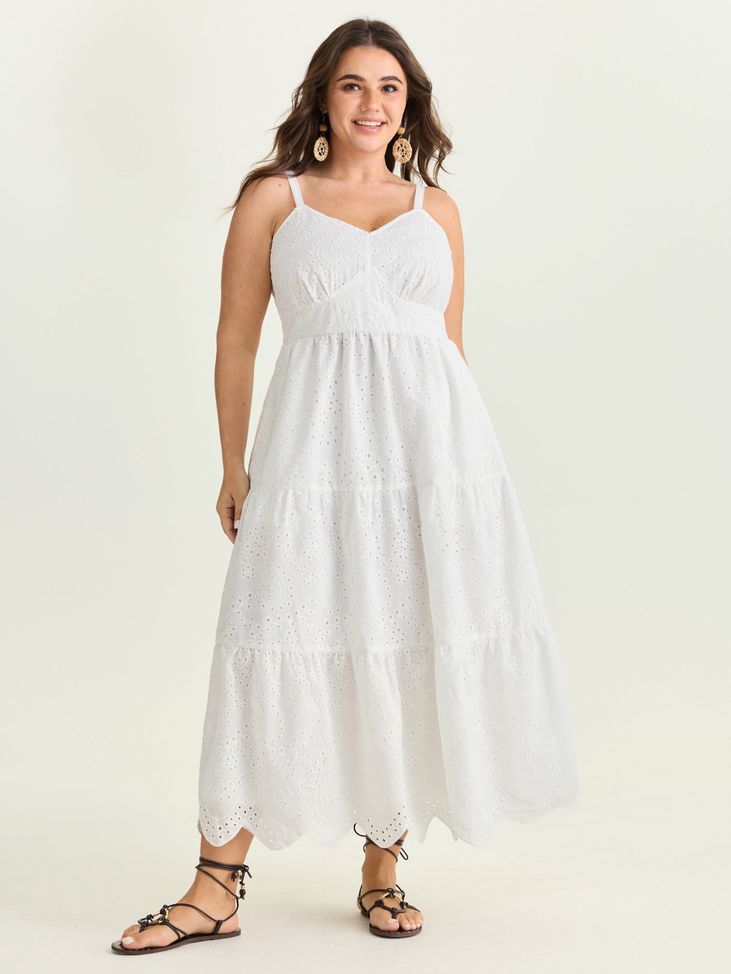 Eyelet Embroidery Cinched Waist Maxi Dress