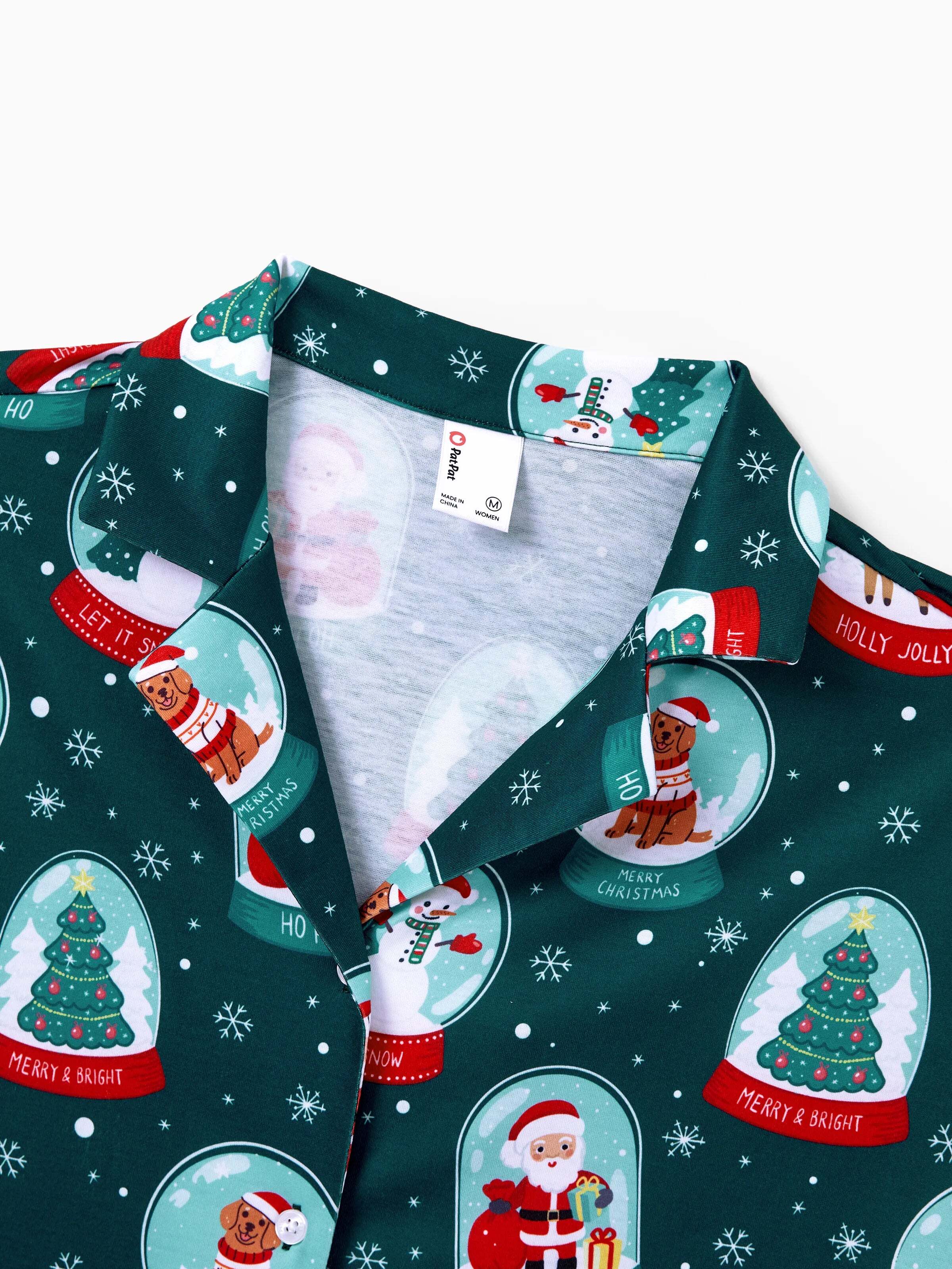 Christmas Matching Family Pajamas Set Santa Claus Christmas-themed Print PJS Turquoise