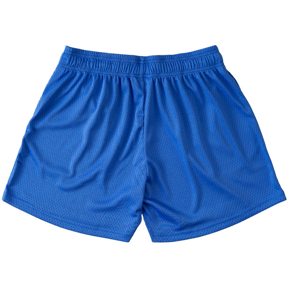 VENTED MESH SHORTS SCRIPT - BLUE / GOLD