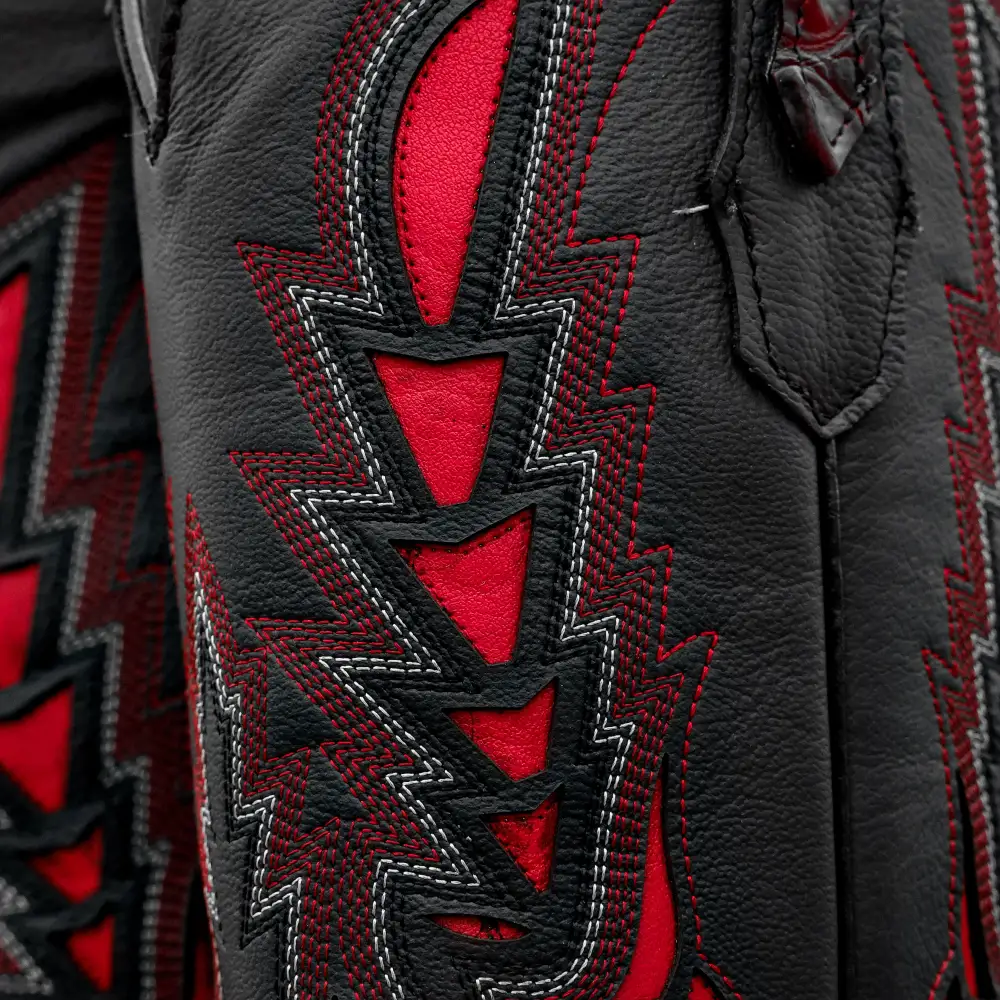 Black Cherry Caiman Neck Leather Boots - Square Toe