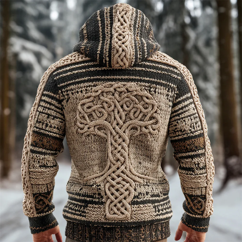 Viking Celtic Tree Knit Art Men's Hooded Sweater