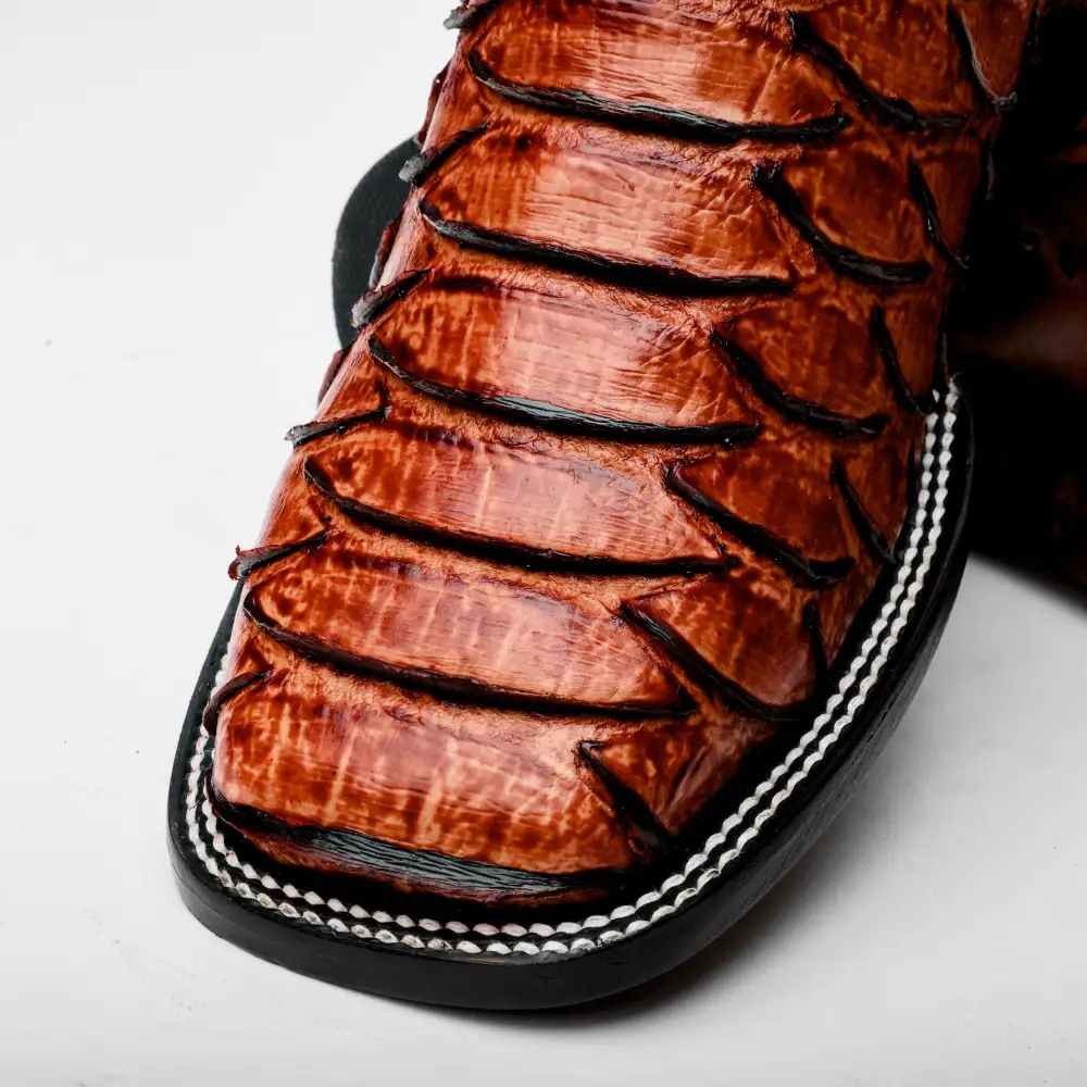 Cognac Jumbo Python Leather Boots - Square Toe