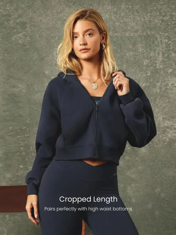 Warm Lightweight Relaxed Fit Cropped Hoodie Sweatshirt Set