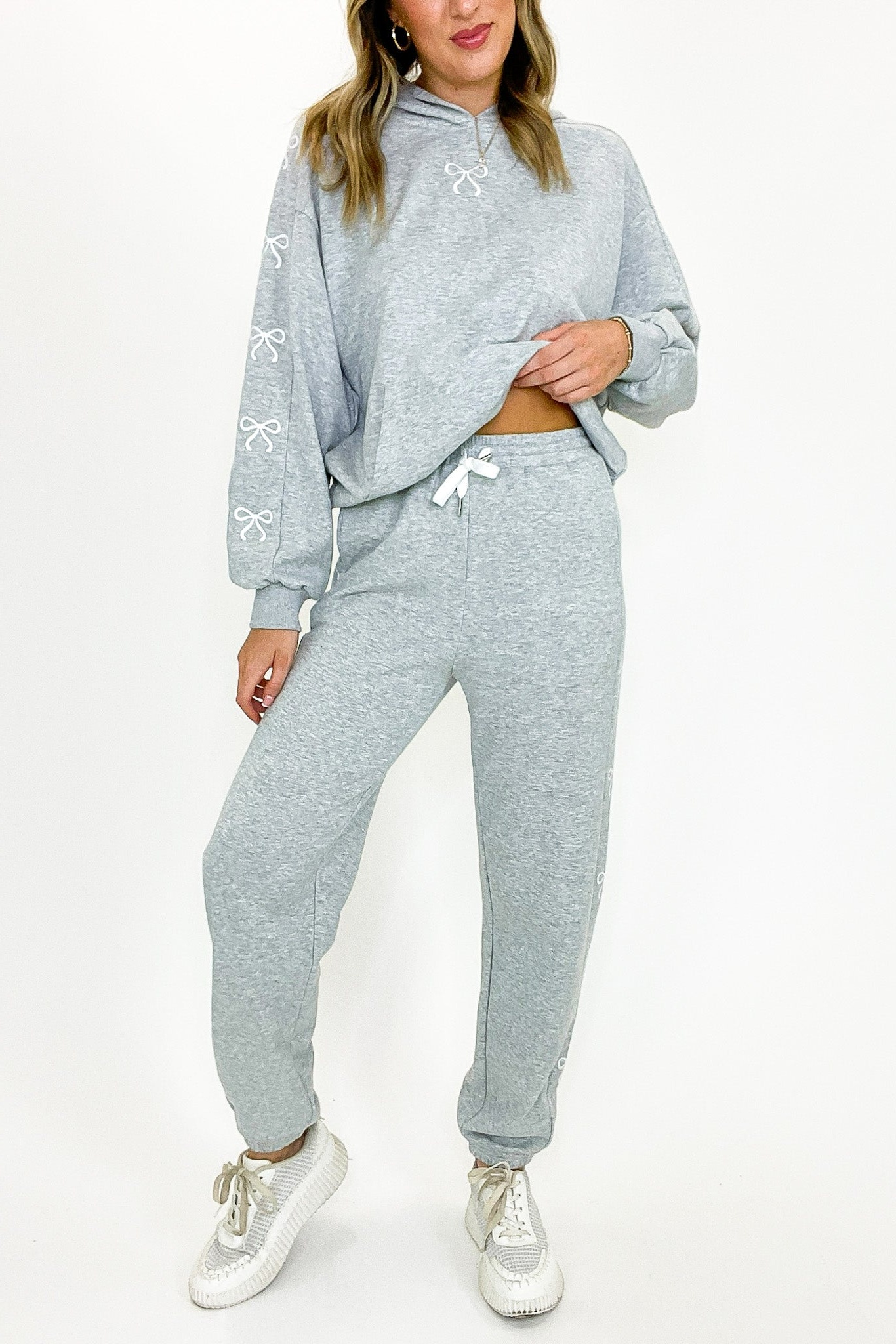 Comfort Bow Embroidered Hooded Sweatshirt and Jogger Set