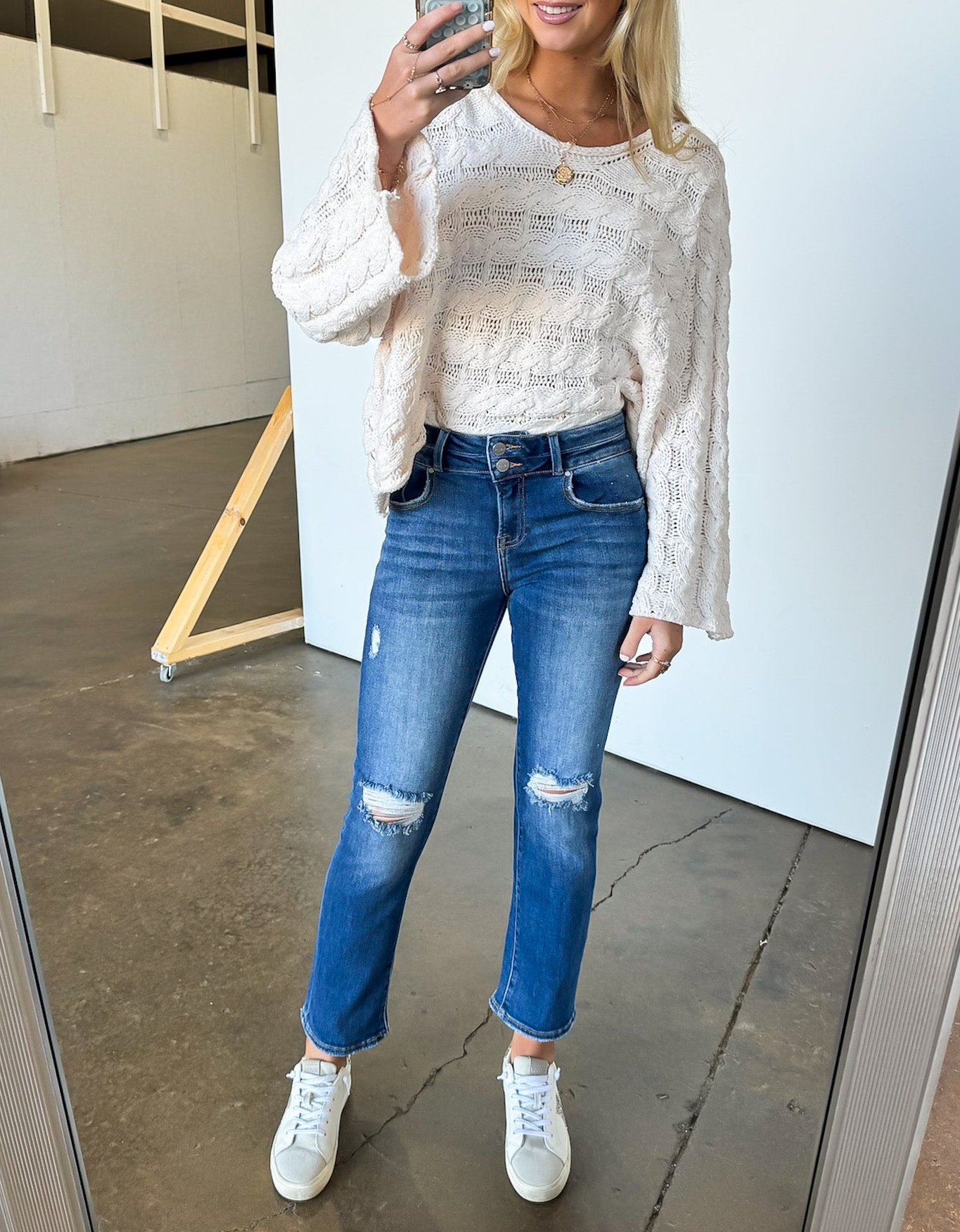 High Rise Distressed Slim Straight Jeans