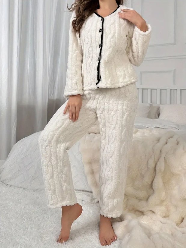 Plain Fluff/Granular Fleece Fabric Simple Lounge Set