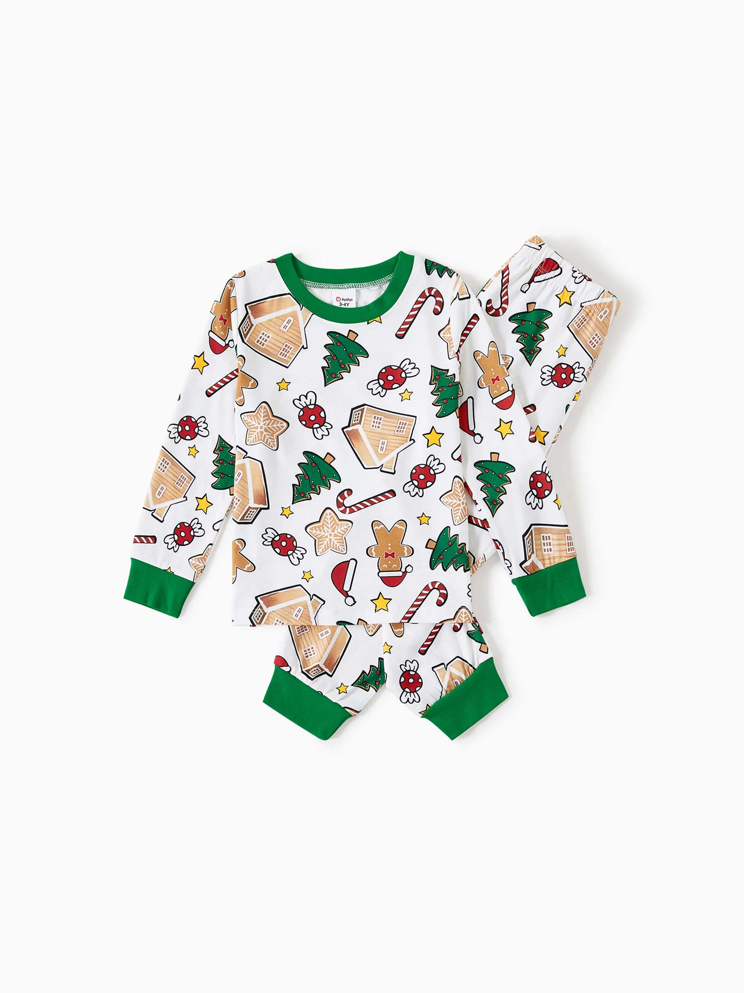 Gingerbread House Pajamas Matching Family Green Christmas PJs Sets with Christmas Socks Multi-color