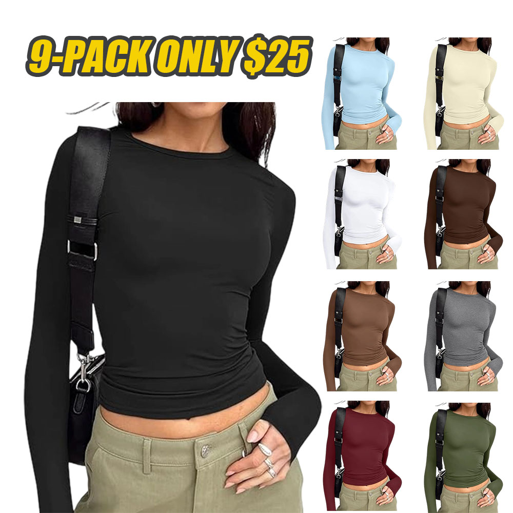 【Limited time deal】Women's Undershirt Long Sleeve SlimRound Neck Slim Fit Streetwear Basic Minimalist Womenswear Top