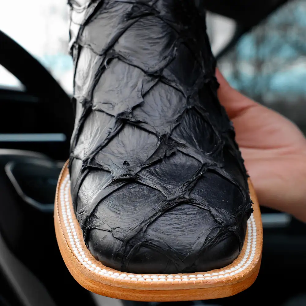 Black Genuine Pirarucu Boots - Square Toe