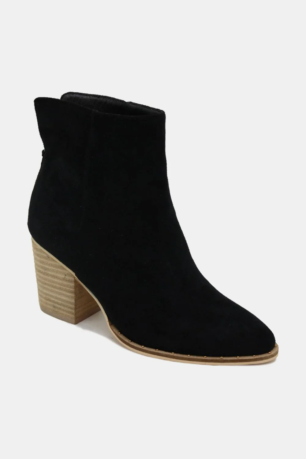 Suede Point Toe Ankle Booties in Black